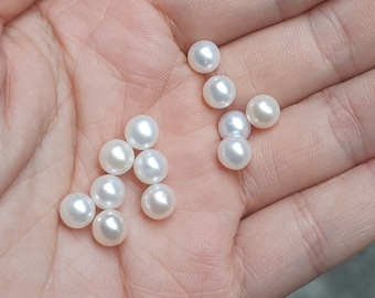 6-7 mm AA+ 天然ホワイトラウンドパール、穴なし/半穴ルースパール、本物の淡水パールビーズ、高光沢養殖真珠 PB1155