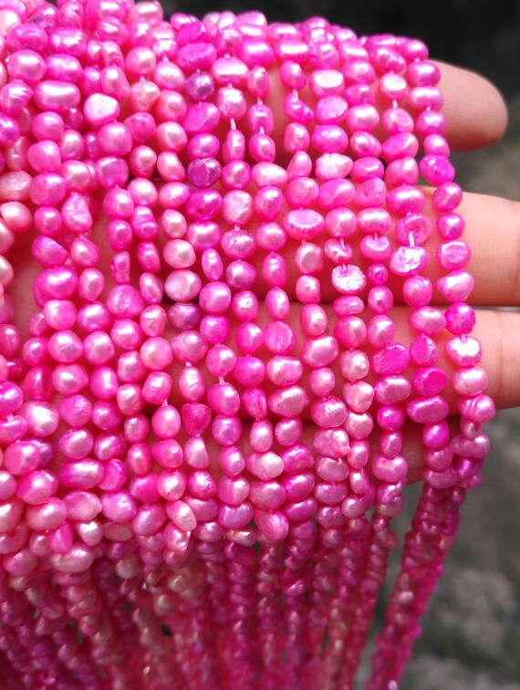 4-6mm Small Baroque Pearl, Hot Pink, Genuine Fresh Water Pearl