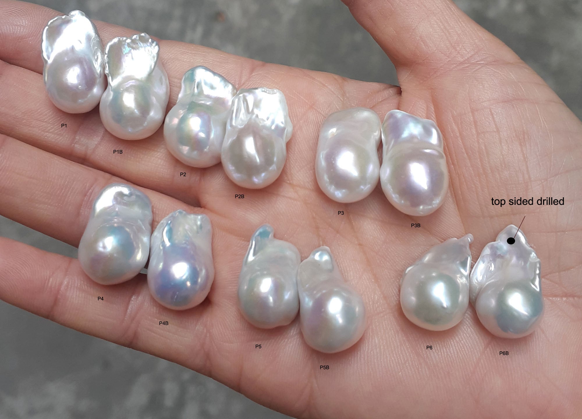 12-17x18x25mm White Flameball Pearl Pairs- Large Baroque