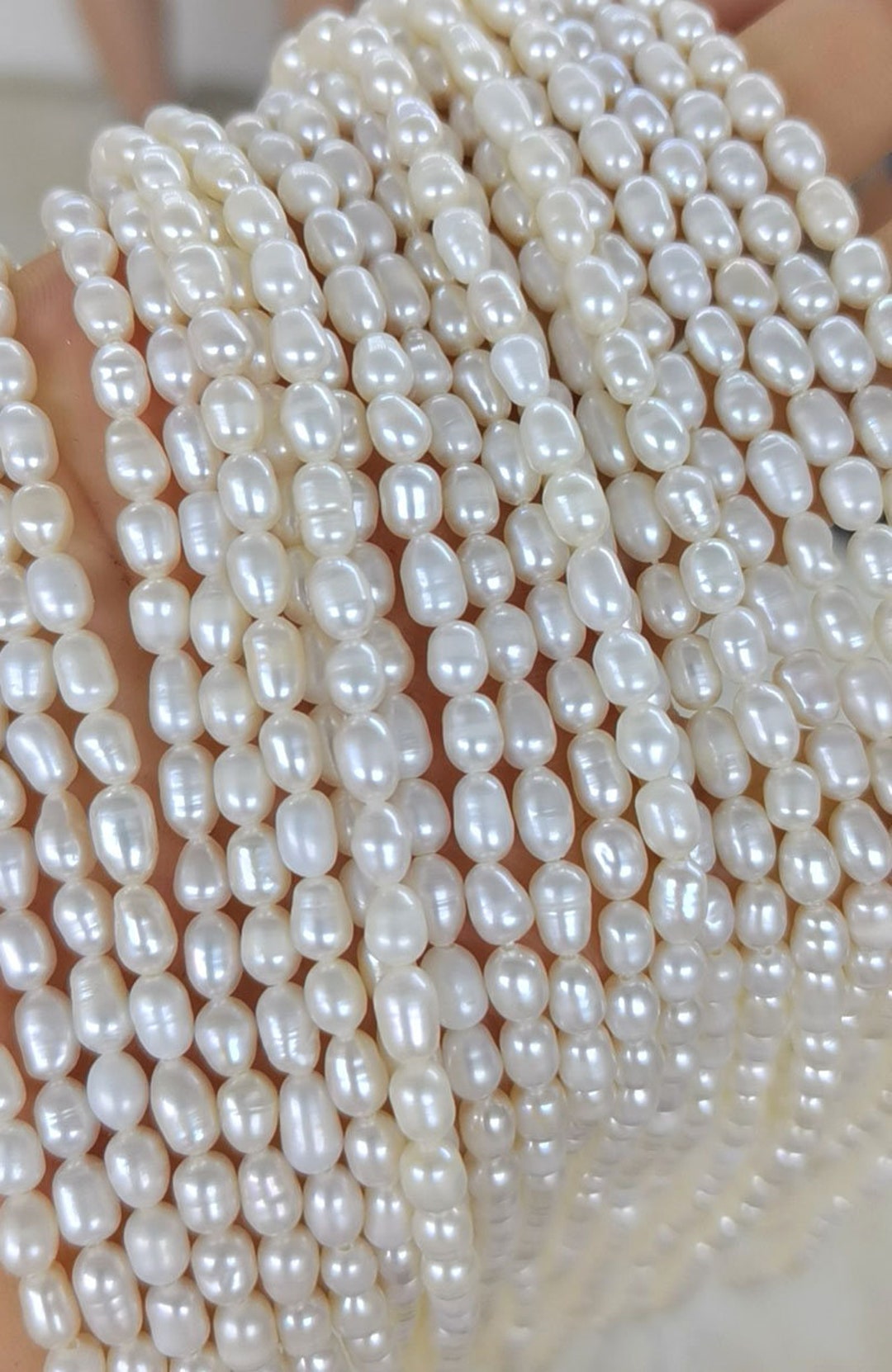 4-5mm White Small Pearl, Potato Freshwater Pearls, Fine Seed Pearl Beads,  Good Luster Oval Pearls, Cultured Pearl Beads String, FP250-XS 