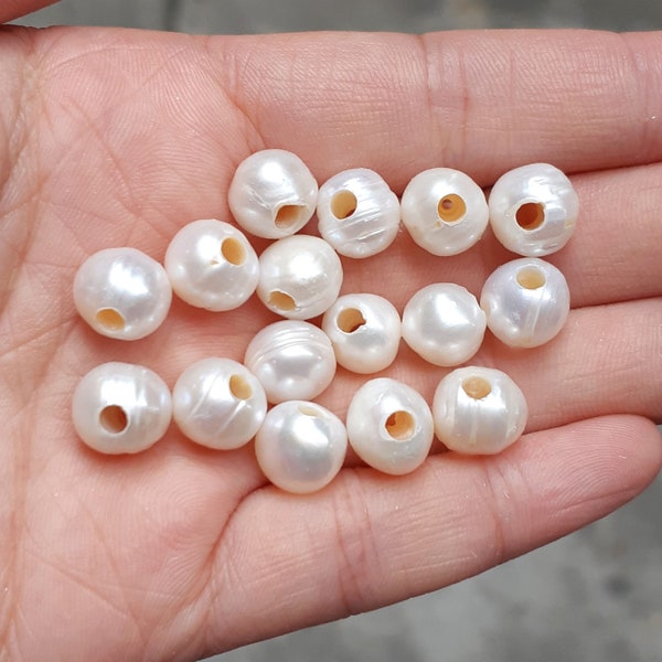 AA 10-11mm Large Hole Pearl, Off Round Potato Freshwater Pearl, White Loose Pearl Beads 1/1.5/1.8/2.0/2.5/3mm Hole On SALE PB264