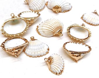 10pcs Gold Color Plated Shell Pendants, Natural Shell Pendants, Seashell Charms, Jewelry   GB2223