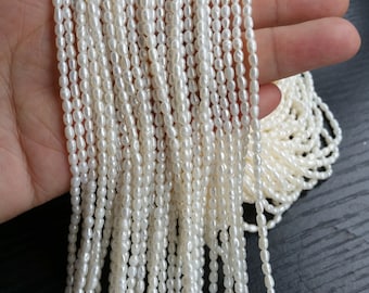 2.5-3mm Tiny white rice pearls,full strand,oval loose pearl beads,diy pearl,genuine pearl,cultured pearl,diy pearl beads PB777