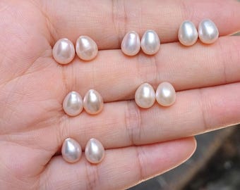 6-7mm white Drop freshwater pearls,white oval pearl,tear drop pearl,for pearl earrings, good quality pearl, matching pair  PB2217