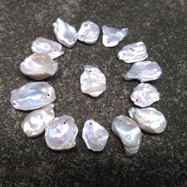 14-17mm  Keishi Pearls, AA Natural Freshwater Top Sided Drilled Petal Cornflake Pearls, Brides, PB1922