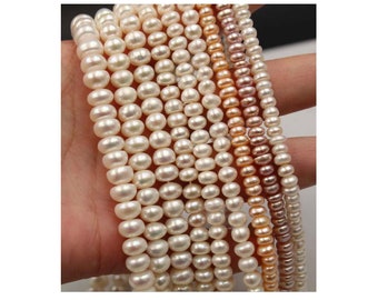 5-9mm White Freshwater Pearl Rondelle Button Beads 5mm, 6mm, 7-8mm, 5-9mm, Pearls, 15.5" Strand Many Colors PB776