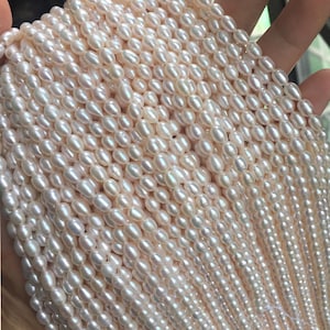 4-5mm  White Oval Freshwater Pearls, High Luster, AA White Pinkish Rice Pearl,Full Strand,Freshwater Pearl Rice Beads PB726