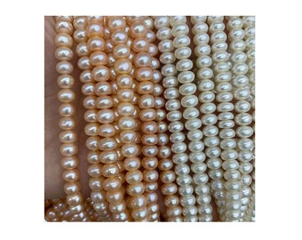 6-7mm White Freshwater Pearl Rondelle Button Beads Peach Pearl 14" Strand  PB1320