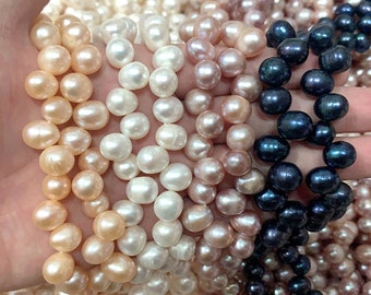 Sided drilled pearls, 9-10mm freshwater pearls, loose oval pearls, top sided drilled bead, white/peach, lavender/black pearls