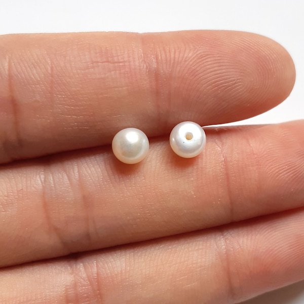 5-6mm cab pearls, loose freshwater pearl, half drilled pearls, matched pearl pairs, bead pearls, button earrings, wholesale