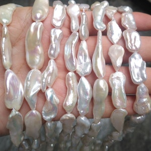9-12x15-20mm Long keshi pearl, white irregular pearls, natural pearls, high luster, PB1885