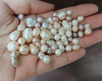 4-15mm Assorted Freshwater Pearls, Mix Pearls with Different Sizes, Colors and Shapes Drilled Pearl 50g PB313