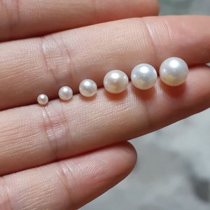2-8mm High Luster Round Pearl Beads, Undrilled Pearl, Genuine Natural White Round Freshwater Loose Pearl No Hole, 1pcs PB896