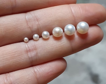 2-8mm High Luster Round Pearl Beads, Undrilled Pearl, Genuine Natural White Round Freshwater Loose Pearl No Hole, 1pcs PB896