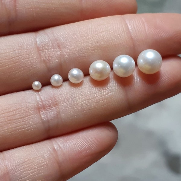 2-8mm High Luster Round Pearl Beads, Undrilled Pearl, Genuine Natural White Round Freshwater Loose Pearl No Hole, 1pcs PB896