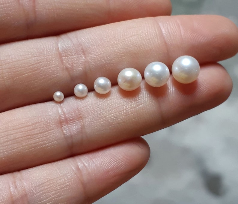 2-8mm High Luster Round Pearl Beads, Undrilled Pearl, Genuine Natural White Round Freshwater Loose Pearl No Hole, 1pcs PB896 image 1