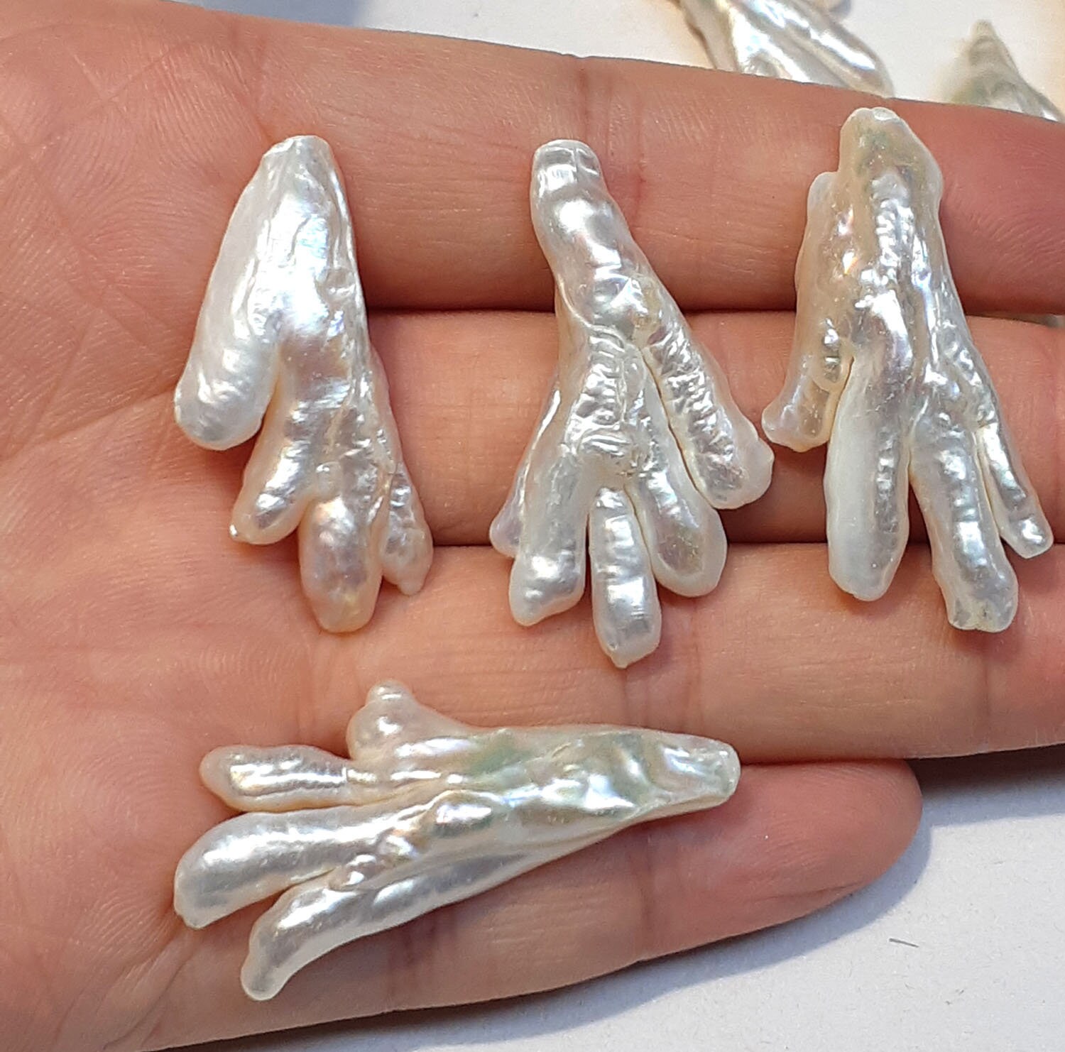 White Chicken Feet Pearls Branch Pearl Beads, Irregular Hand Shape