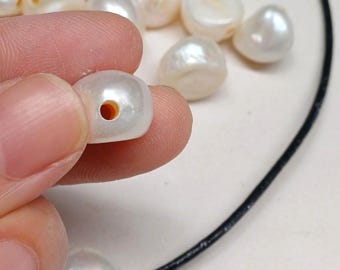 12-13mm large hole pearls, loose freshwater pearls, irregular pearls, white pearl, supplies,  5 beads, 2.5mm hole, PB2070