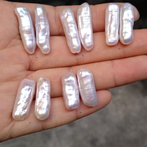 1 pair 6-10x 18-30mm Thick White Biwa Keshi Pearls Pair,for Make Dangle Earrings,Baroque Pearl,Loose Pearl Beads, AA+, PB1474