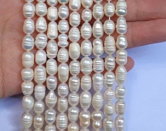 6-7mm Rice pearl, beads, loose, genuine freshwater pearls, wholesale, long pearl, loose pearl, strand, 14.5 inch