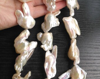 Rare Pearl, Super Large Pearl Beads, White Baroque Pearl 14.5 inches,  Irregular Pearl, 0.8mm hole, PB1896
