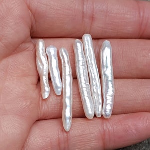 Super Long Slim Natural White Biwa Stick Pearl Freshwater Bead 2-6x15-35mm Pearl Good Quality  BF001
