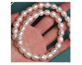 9-10mm Big rice pearls, white rice ringed pearl, large hole 2.5mm, natural rice fresh water loose pearl beads PB968