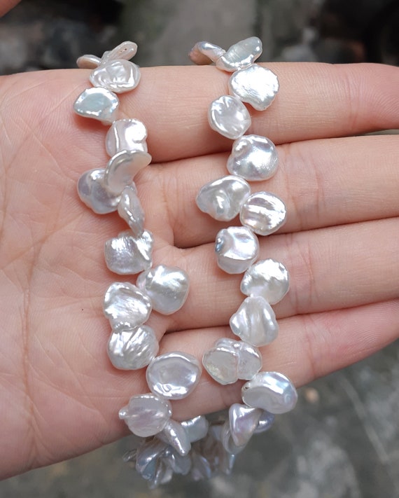 7-10mm cornflake pearls, white keshi pearl strand, baroque pearl strand,  freshwater pearls, top sided drilled hole, AA