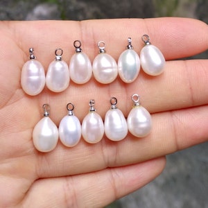 6-9 mm weiße tropfenförmige Perlen-Charms, Hochzeitsperle, Brautperle, silber/vergoldet, Zuchtperlenanhänger, PB1511