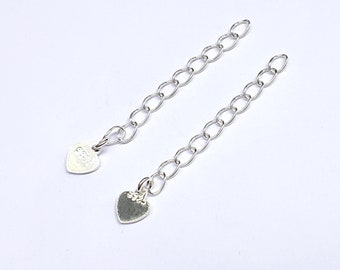 925 Cadena de plata de ley, extensor, extensión de collar, extensor de pulsera, encanto del corazón, extensor, hallazgos
