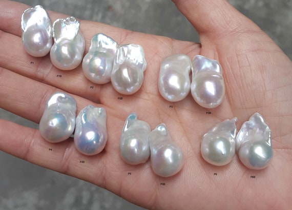 12-17x18x25mm White Flameball Pearl Pairs- Large Baroque