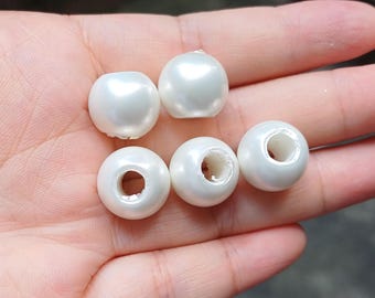 Large hole beads, round shell bead, 14mm white loose  beads, 5.0mm hole GB2175
