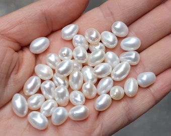 7-9mm White drop pearls- half drilled drop pearls- genuine freshwater pearls, teardrop pearls,  loose beads, matching pair AA