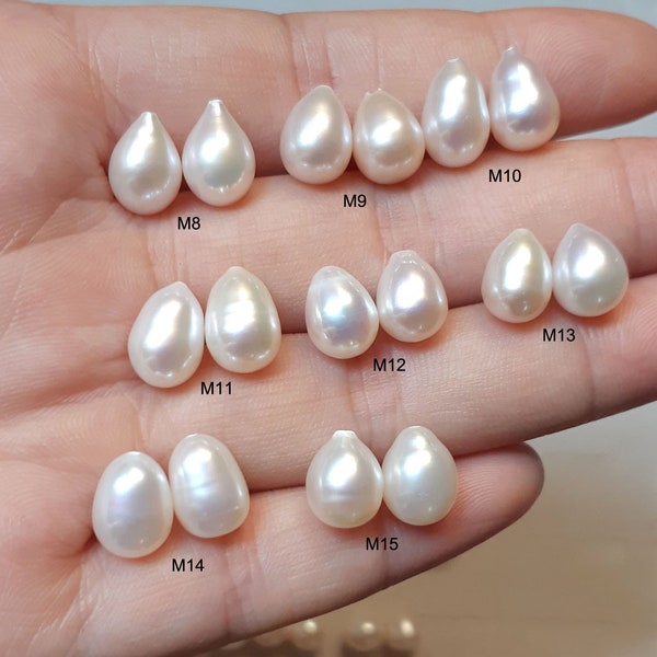 6-9mm white Drop freshwater pearls,white oval pearl,tear drop pearl,for dangle pearl earrings, good quality pearl, matching pair, PB1039