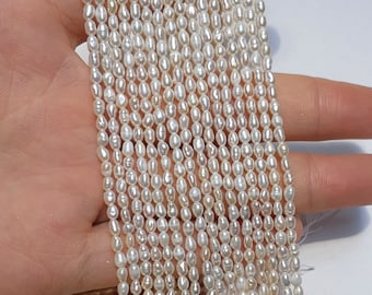 2-3mm Rice seed pearls, cultured freshwater small pearl strand, natural white oval shape tiny pearl bead wholesale high luster PB734