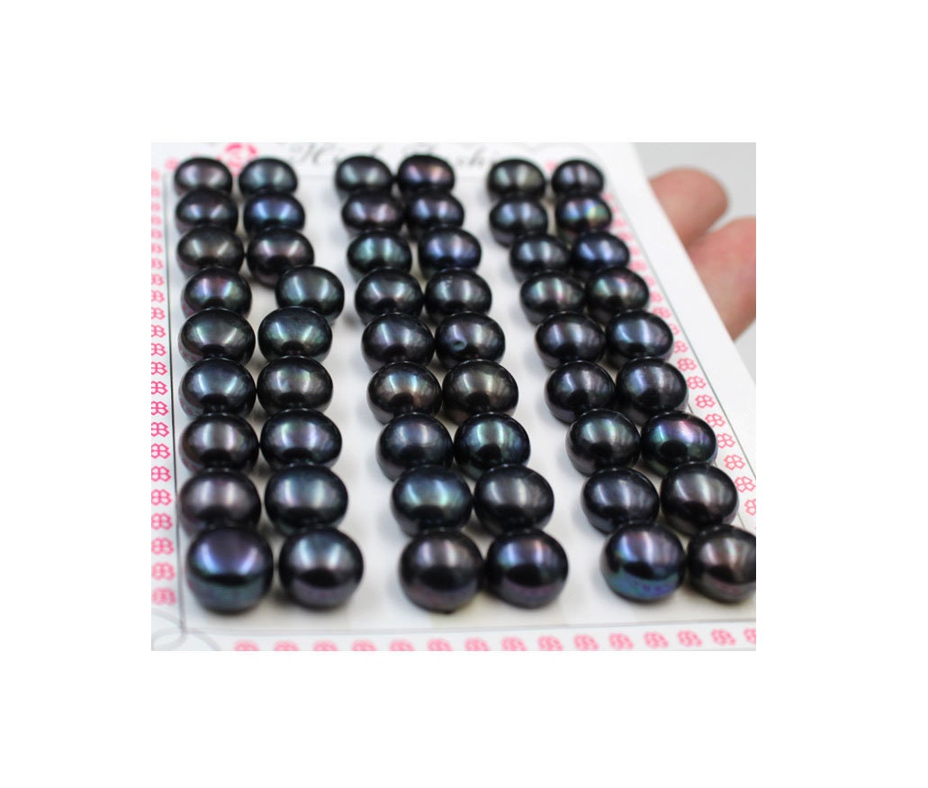 3-12mm Freshwater Pearl, AAA Half Drilled Peacock Button Round Pearl Studs for Making Earring/Ring , Black Pearl CABs, PB804