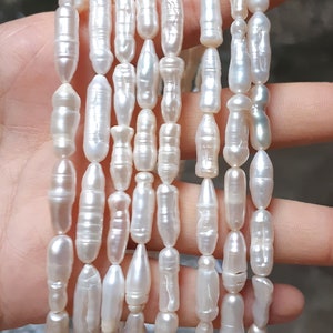 5-8x15-30mm Long stick pearls thick pearls white freshwater keshi pearl strand, AA, baroque pearl bead, good quality,  PB1067