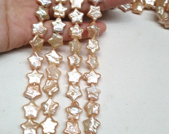 10-13mm Rare Natural Peach Color Five Pointed Star Pearl Beads, Drilled Lustrous Natural Freshwater Pearls PB1879