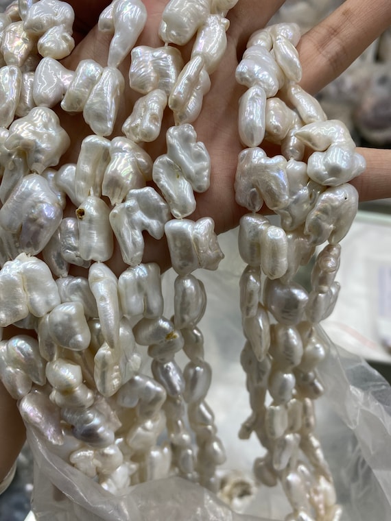 Irregular pearls, 14-17mm teeth pearls, white pearl beads, cultured pearls,  baroque pearls, 15 inch