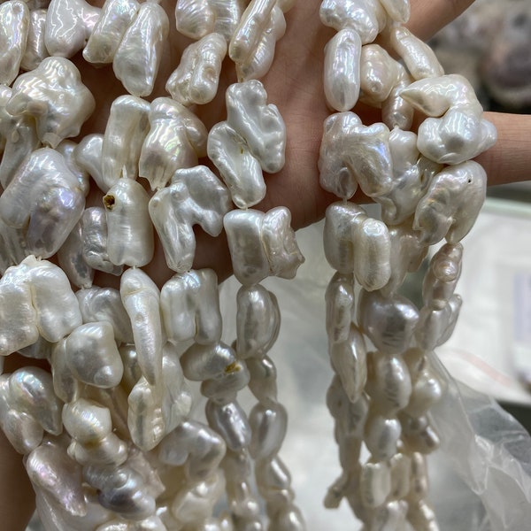 Irregular pearls, 14-17mm teeth pearls, white pearl beads, cultured pearls, baroque pearls, 15 inch