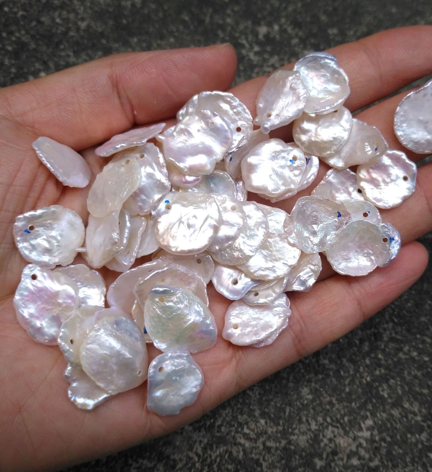 12-15mm Rare Natural White Cornflake Pearl Beads, Top Drilled