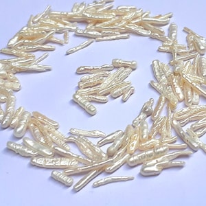 2-6x 8-20mm thin stick pearls baroque pearls white freshwater pearl, long stick pearl beads, sided drilled, pearl