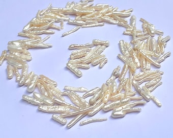 2-6x 8-20mm perlas de palo delgado perlas barrocas perlas blancas de agua dulce, perlas de palo largo, perforadas por lados, perla