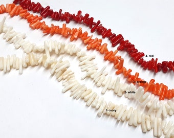 Coral Beads,Stick Coral Beads,Bamboo Coral Beads, White/Ivory/Red/Orange  Coral Beads Strand 3x15mm GB083