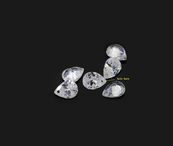 Sided drilled CZ, drop cubic zirconia, loose, pear cut cz, with hole, loose gemstone, teardrop CZ, 1 bead, Many Sizes