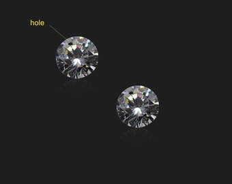 Drilled CZ, loose cubic zirconia, clearl cz, with hole, gemstone loose, round CZ, 3-15mm stone, sided drilled, 2 beads