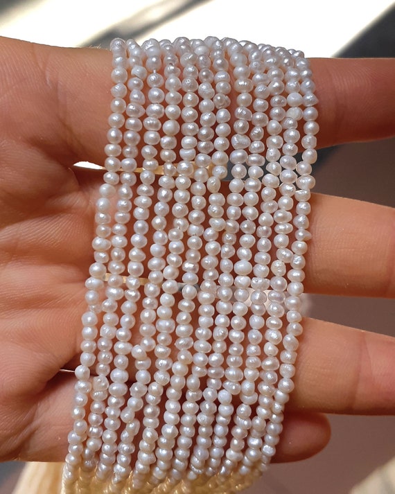 2 3mm Tiny Seed Pearl Beads Natural White Potato Freshwater Pearls