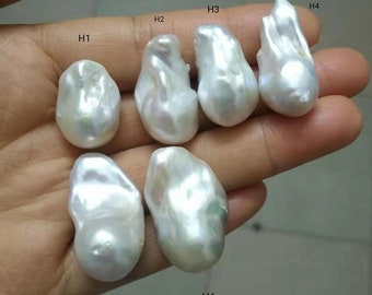 Large Pearl Beads, White Baroque Pearl , For Making Freshwater Pearl Pendant,  Top Half Drilled, Pearl Undrilled, PB1311