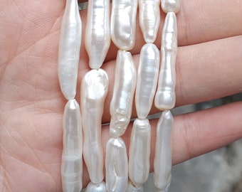 4-9 x10-30mm long stick pearls white freshwater keshi pearl strand, AAA, baroque pearl bead, good quality, 5 beads