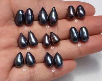 6-9mm black teardrop freshwater pearls,tear drop pearl earrings,dangle pearl earrings,top half drilled PB652